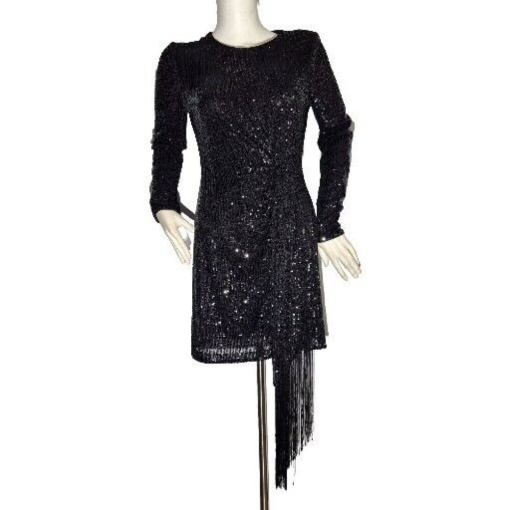 Bell Badgley Mischka Dress Women's Size 2 Sequin Sheath Dress Long sleeve (47)